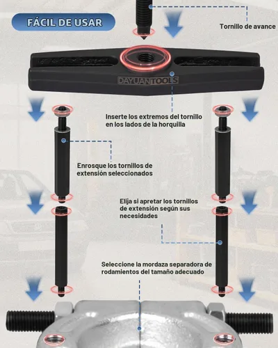 Vista 5 de DAYUAN Juego de 12 extractores separadores de rodamientos, resistente capacidad de 5 toneladas, kit de extractor de rodamientos de 2" y 3
