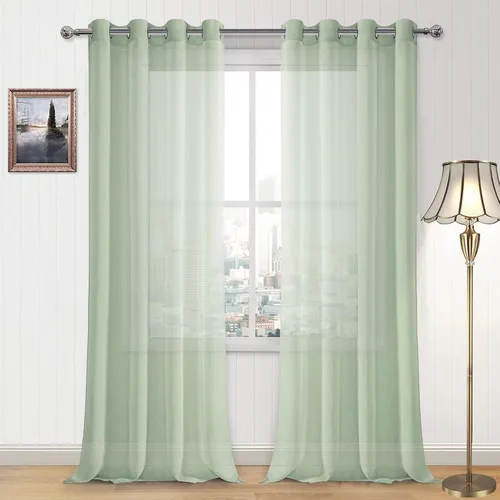 Vista 58 de DWCN Cortinas traslúcidas color verde frijol para sala de estar y dormitorio - Cortinas voile con aspecto de lino sintético con ojales en la parte