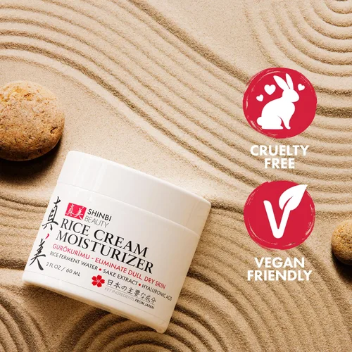 Vista 5 de Shinbi Beauty Crema hidratante japonesa para el cuidado de la piel para la cara, crema de arroz con fermento de arroz + extracto de sake, productos
