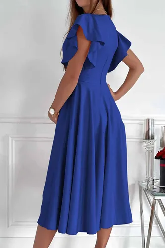 Vista 3 de PRETTYGARDEN Vestido midi de verano 2023 para mujer, manga casquillo con volantes, cuello en V, acampanado, vestido de cóctel
