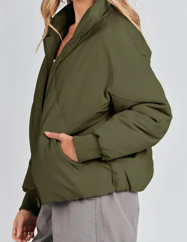 Vista 3 de ZESICA Chaqueta acolchada de invierno para mujer, manga larga, con cremallera, acolchada y con bolsillos