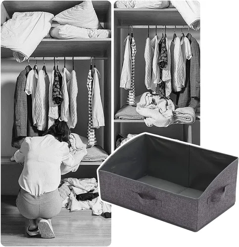 Vista 7 de TENABORT Paquete de 5 contenedores trapezoidales grandes plegables con asa, organizador de almacenamiento de tela, contenedores de tela, caja