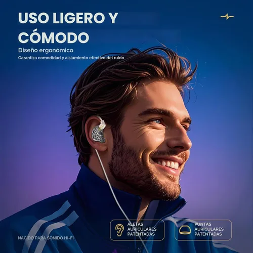 Vista 2 de CCZ NC02 - Monitores intraurales, auriculares con cable para juegos, graves profundos con cable sin micrófono, auriculares intrauditivos IEM de alta