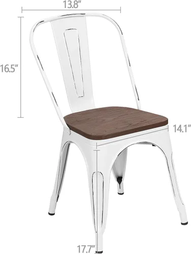 Vista 3 de Furmax Sillas de comedor de metal con asiento de madera, para uso en interiores y exteriores, apilables, elegantes, para comedor, bistró, cafetería