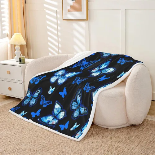Vista 2 de Feelyou Butterfly Throw Blanket Butterflies Print Soft Fleece Sherpa Cozy Fuzzy Plush Warm Glitter Colorful Fuzzy Plush Throw Animal 40"x50" for Bed