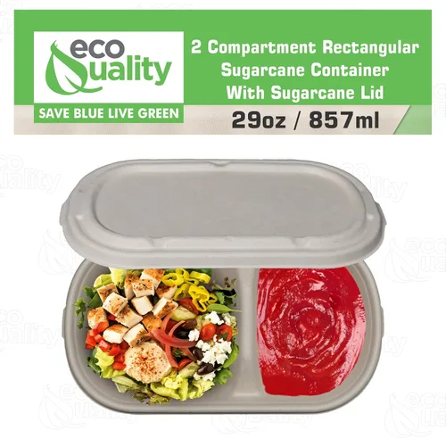 Vista 4 de Cuencos desechables de 29 onzas con tapas de fibra, cuencos rectangulares compostables de papel biodegradable de caña de azúcar, ecológicos, aptos