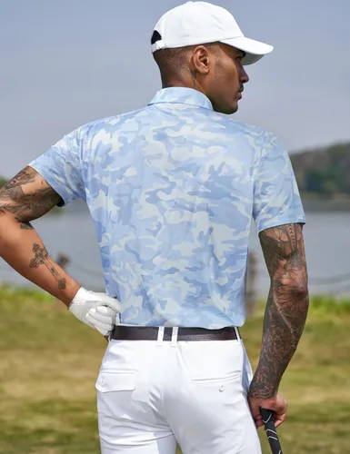 Vista 118 de TAPULCO Camisetas tipo polo de secado rápido para hombre, diseño de camuflaje, atléticas, ligeras, transpirables, casuales, para golf