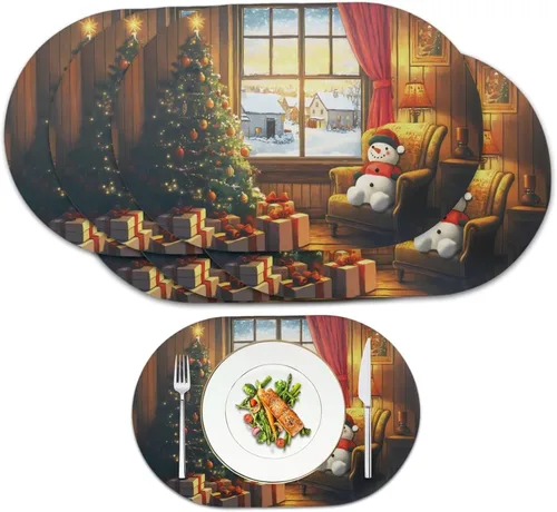 Vista 42 de Autumn Placemats Set of 2 Waterproof Wipeable 12X18 Inch Faux Leather Non Slip Heat Resistant Mats for Thanksgiving Dinner Outdoor Decor
