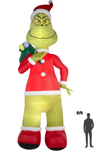 Vista 6 de Decoración Navideña Inflable Colosal de Santa Grinch de 25 Pies Multicolor