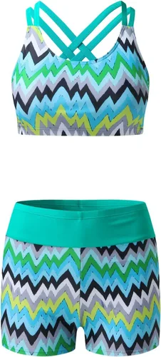 Vista 7 de Traje de baño tankini para mujer 3 piezas camiseta sin mangas con pantalones cortos para niño traje de baño para mujer traje de baño verde menta M
