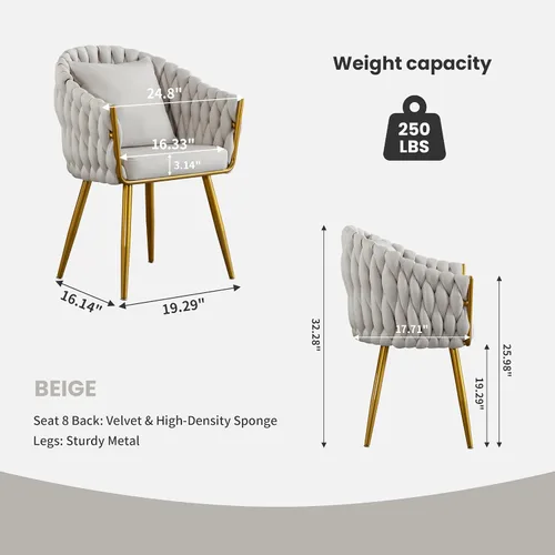 Vista 2 de BOSMILLER Sillas de comedor tejidas, modernas sillas de comedor con patas antideslizantes de metal dorado, respaldo alto curvado, silla de comedor