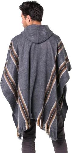 Vista 5 de Gamboa Alpaca Poncho Mens Ponchos Adult Pancho Mexican Wool Cloak with Hood Cowboy and Western Poncho Blanket