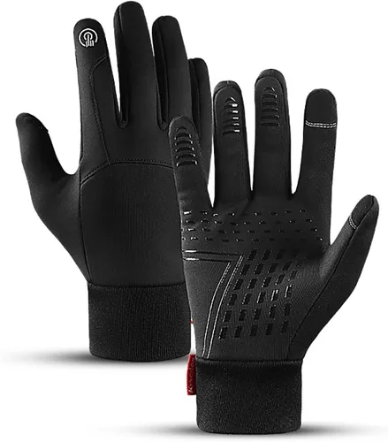 Vista 5 de Guantes térmicos de invierno con agarre antideslizante y dedos táctiles para deportes al aire libre Gris