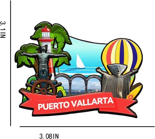 Vista 3 de Imán de madera para nevera de Puerto Vallarta México, monumentos 3D, recuerdos coleccionables, decoración hecha a mano -1999