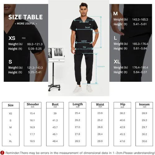 Vista 6 de VIAOLI Conjunto de ropa quirúrgica para hombre con cuello en V y pantalón deportivo de 8 bolsillos para enfermería, conjuntos de uniformes médicos