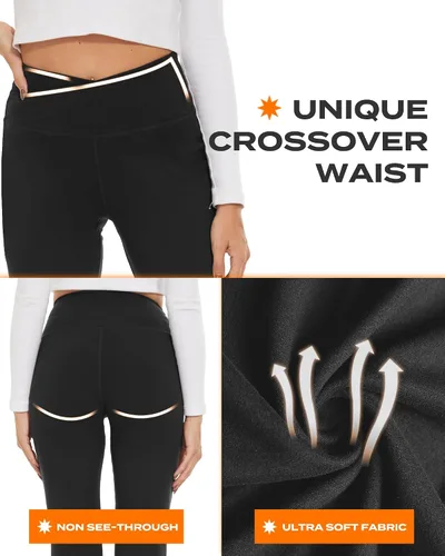 Vista 4 de TNNZEET Leggings acampanados negros para mujer, pantalones de yoga cruzados con bolsillos, corte de bota, leggings acampanados