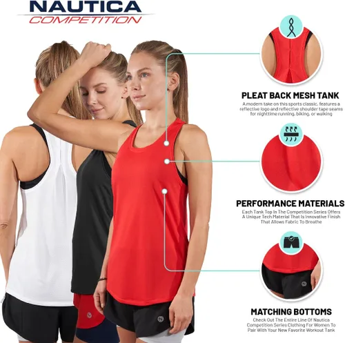 Vista 8 de Nautica Paquete de 3 camisetas sin mangas de entrenamiento para mujer, atléticas activas, gimnasio, entrenamiento, correr, ejercicio, yoga, tela