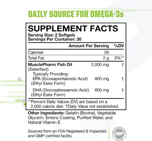 Vista 5 de MusclePharm Essentials - Aceite de pescado Elite Omega 3, apoya las articulaciones, el rendimiento muscular y la recuperación, salud cerebral