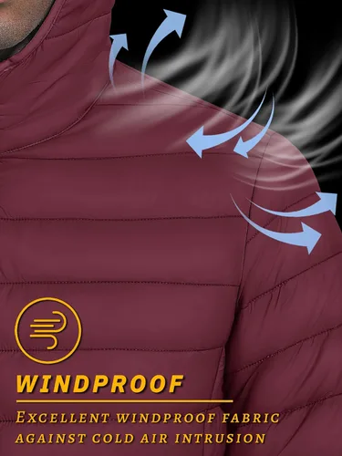Vista 2 de TACVASEN Chaqueta acolchada con capucha para hombre, impermeable, impermeable, con aislamiento, ligera, cortavientos, acolchada