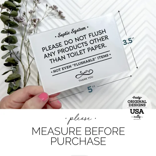 Vista 2 de Reilly Originals Letrero de baño con sistema séptico de 3.5 x 5 pulgadas, reglas «Do Not Flush Rules», listo para pegar, acabado premium, duradero