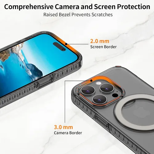 Vista 5 de Funda protectora para iPhone 15 Pro diseñada con anillo magnético, compatible con MagSafe, funda protectora de doble capa para iPhone 15 Pro, Negro