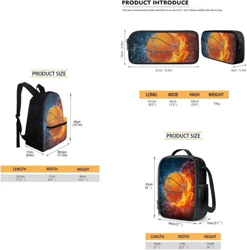 Vista 167 de FOR U DESIGNS Fuego baloncesto impreso niños escuela mochilas viaje mochila libro bolsa