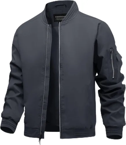 Vista 7 de Polu Chaquetas bomber para hombre con bolsillos, chaquetas cortavientos ligeras, cremallera de 2 vías, abrigo casual de negocios para otoño e
