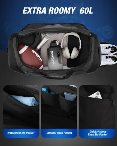 Vista 2 de Gonex Bolsa de lona para gimnasio con compartimento para zapatos, bolsillo húmedo, bolsa deportiva de gran capacidad para hombres y mujeres, bolsa