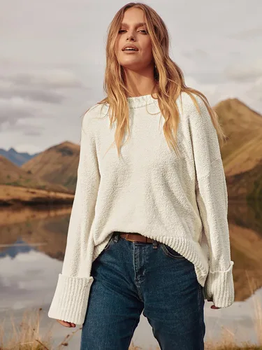 Vista 47 de LOGENE Suéter de gran tamaño para mujer, cuello redondo, manga larga, suave, mullido, suéter de punto 2025 para otoño e invierno