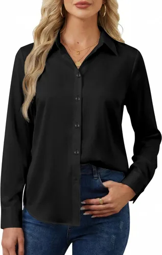 Vista 2 de Camisas de manga larga con botones para mujer, básicas, clásicas, suaves, con cuello a la moda, elegantes y casuales