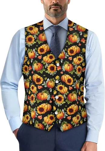 Vista 9 de TODIYADDU Single Breasted Sleeveless Vest for Men Tuxedo Vest Mushroom