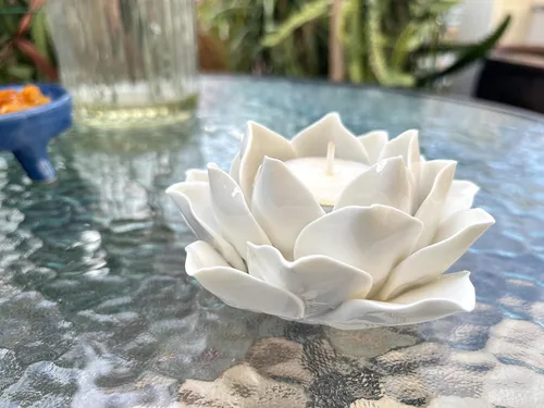 Vista 5 de Cerámica Lotus Petals Style Flower Candle Holder Tea Lights Holder Hogar & Decoración de mesa (blanco)