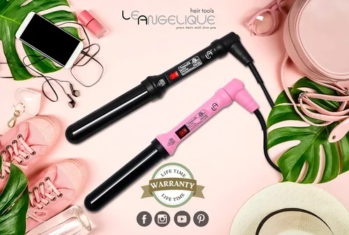 Vista 4 de Le Angelique Varita rizadora de cerámica de barril grande de 1.25 pulgadas para cabello largo y rizos grandes de playa, rizador ancho profesional