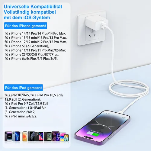 Vista 7 de iPhone Charging Cable 2 Pack 1 M + 2 M USB to Lightning Cable MFi Certified for Apple Fast Charging Cable, for iPhone