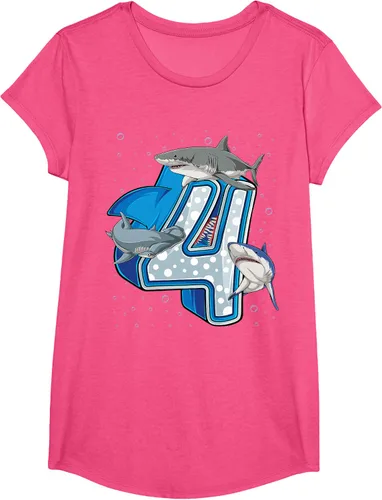 Vista 13 de Camiseta de 4.º cumpleaños para niños de 4 años con diseño de tiburón oceánico Negro