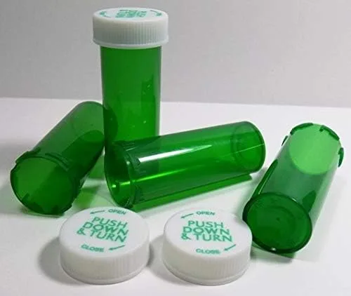 Vista 2 de Frascos verdes recetados plásticos/botellas 25 Pack w/Caps 8 Dram-grado farmacéutico