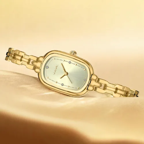 Vista 5 de Reloj de pulsera de oro vintage para mujer, pequeño reloj de cuarzo analógico ovalado con esfera de diamantes de lujo, resistente al agua. dorado