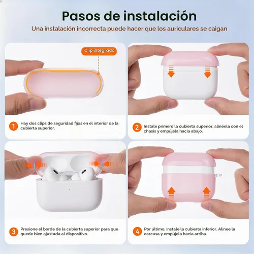 Vista 7 de Funda para AirPods Pro 2ª/1ª con cordón y kit de limpieza, rosa C-rosa