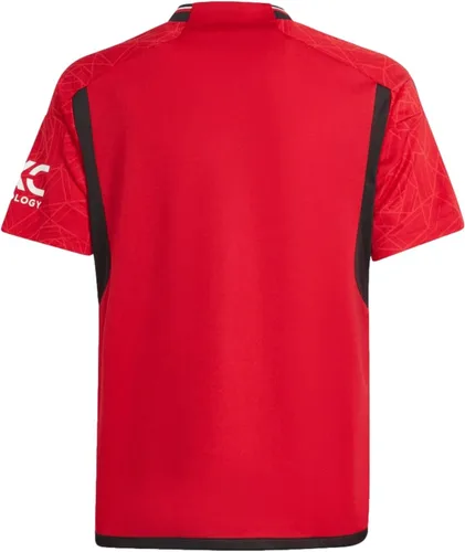 Vista 2 de adidas Camiseta de fútbol juvenil del Manchester United 23/24 Home – Tejido Aeroready que absorbe la humedad, diseño geométrico