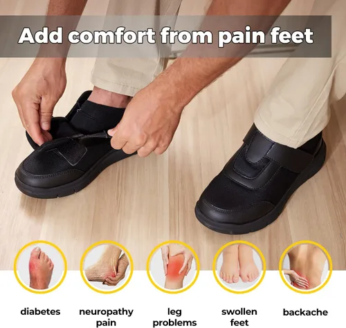 Vista 4 de FitVille Zapatos para diabéticos para hombre, extra anchos, pies hinchados, zapatos para caminar neuropatía, para aliviar el dolor de diabéticos
