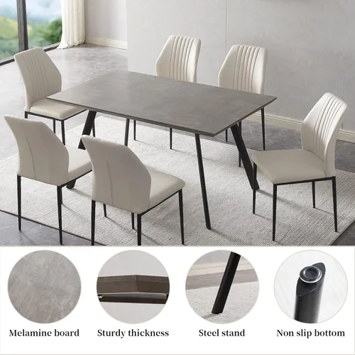 Vista 4 de ZckyCine Mesa de comedor de 7 piezas con 6 sillas, juego de mesa y sillas de cocina de 59 pulgadas, adecuada para 4-6 personas, mesa de comedor