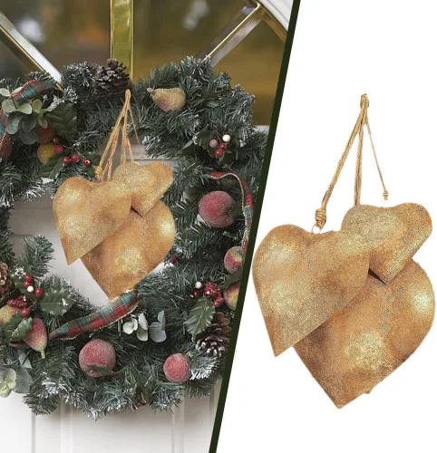 Vista 5 de Campanas de corazón de San Valentín, campana decorativa de metal 3D en forma de corazón, campanas decorativas rústicas antiguas con cuerda