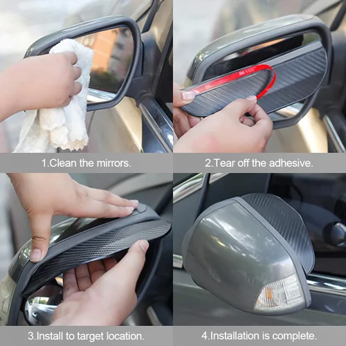 Vista 3 de Osilly 2 piezas de protector de visera de lluvia para espejo retrovisor de automóvil, cubierta de cejas de lluvia para espejo lateral, PVC Negro