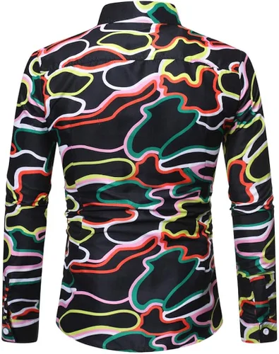 Vista 2 de Alalaso - Camisa de manga larga para hombre, de algodón, con botones, estilo étnico vintage, estampada