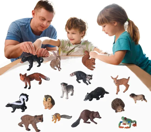Vista 6 de JOKFEICE Figuras de animales pequeños para niños, 16 figuras realistas de animales del bosque, figuras de criaturas del bosque, juguetes educativos