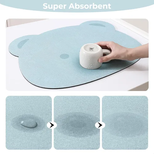 Vista 6 de Tapete de secado de platos para cocina, tapete para escurrir platos con forma de animal, ultra absorbente, tapete de poliéster antideslizante