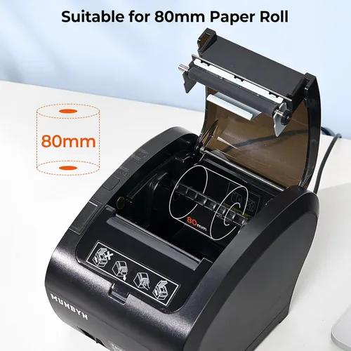 Vista 7 de Impresora de recibos térmica Bluetooth MUNBYN P047, impresora POS de 80mm, impresora térmica con USB, Serial, Ethernet, Bluetooth, compatible