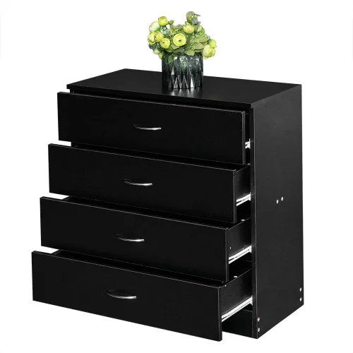 Vista 8 de Karl home Cómoda de 4 cajones, cómoda de almacenamiento moderna, mesita de noche de madera para dormitorio, sala de estar (negro)