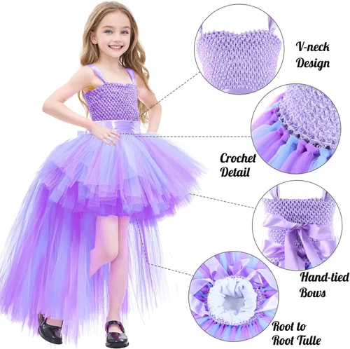 Vista 4 de Vestido tutú para niñas, vestidos de tul, vestido de hada de Halloween para niñas pequeñas, traje de fiesta de cumpleaños, vestido de graduación