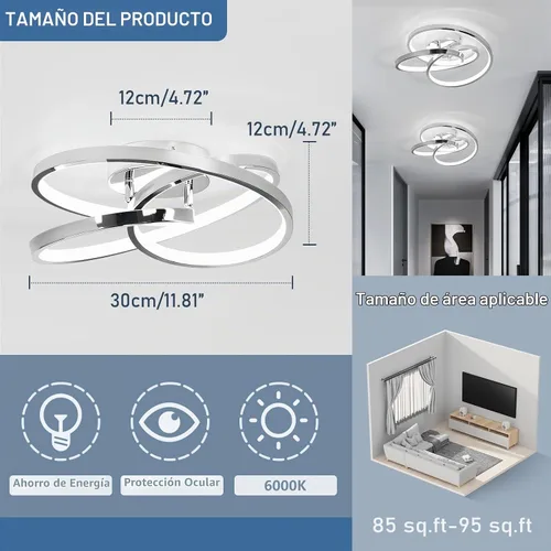 Vista 5 de Lámparas de Techo LED, 36W Lámpara de Techo LED Moderna de Montaje al Ras, Blanco Frío 6000K Luces de Techo Cercanas al Techo para Pasillo